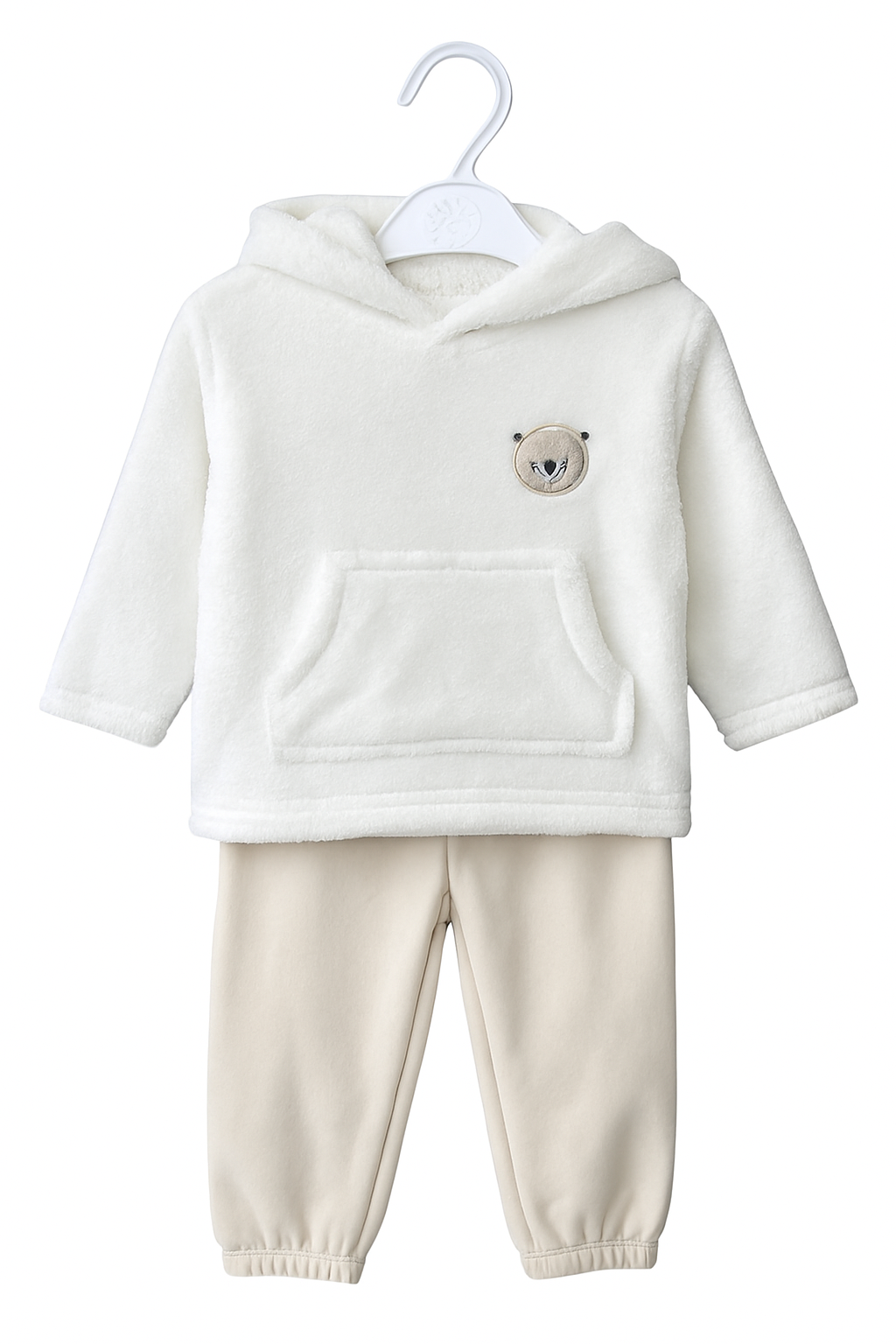 Baby Teddy Bear Tracksuit | Soft Hooded Two-Piece Outfit in Cream & Beige