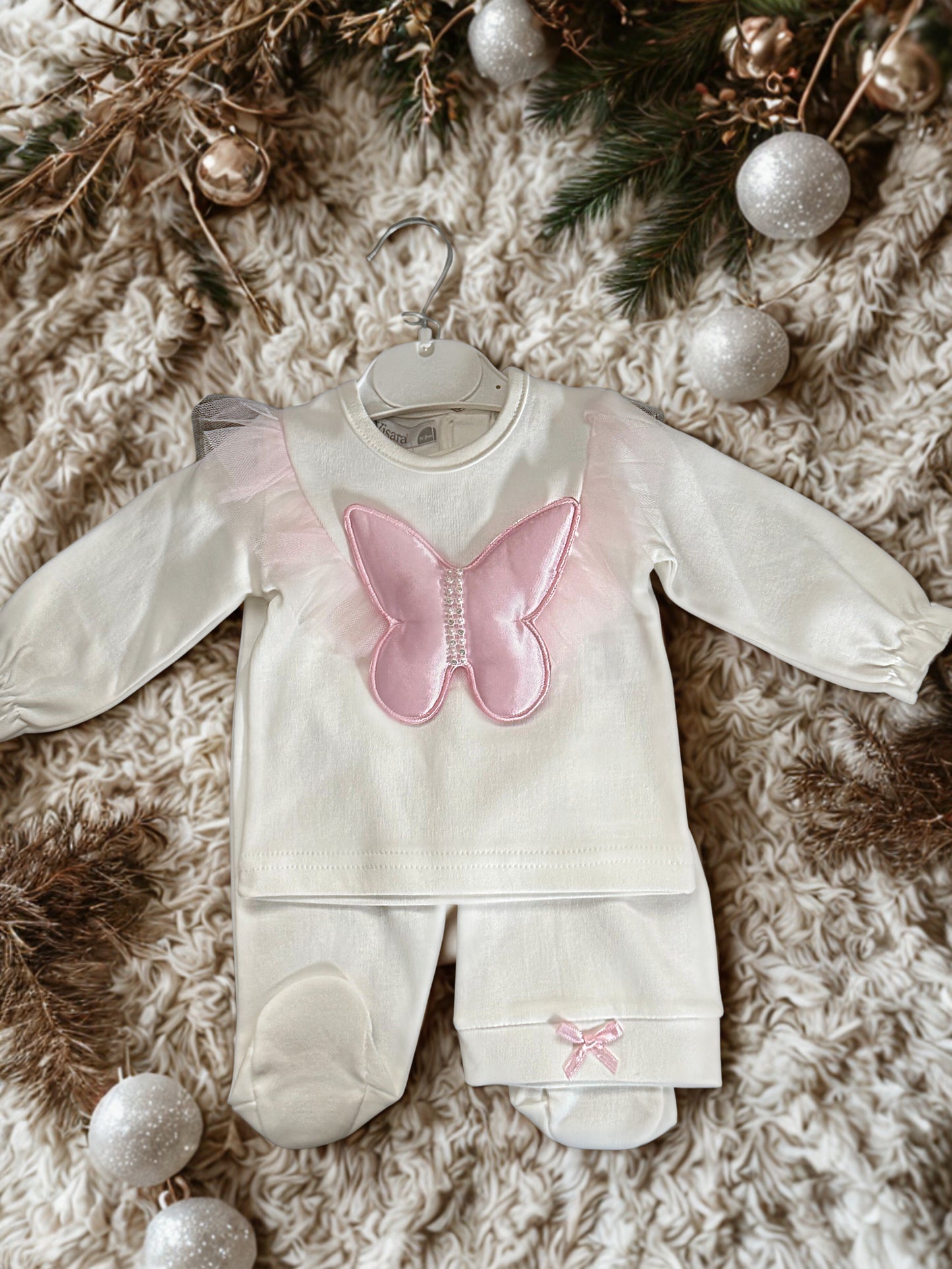 Baby Girls White Outfit with Pink Butterfly